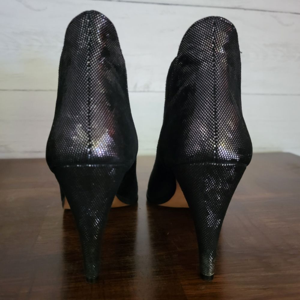 Paolo Linea Booties Heel Pointed Toe Black Suede Print Womens size 11 - Picture 3 of 7